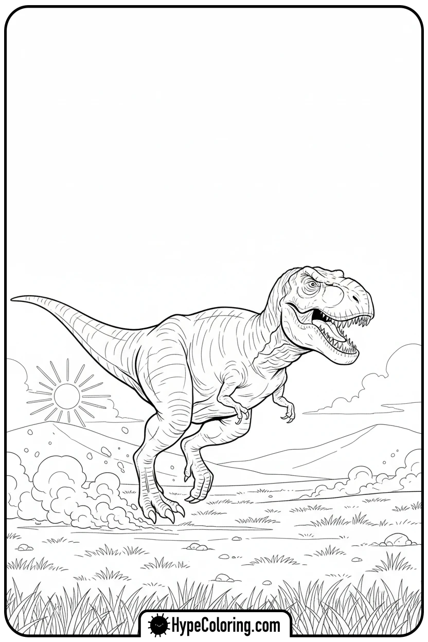 t-rex-running-on-plain - tyrannosaurus rex coloring page