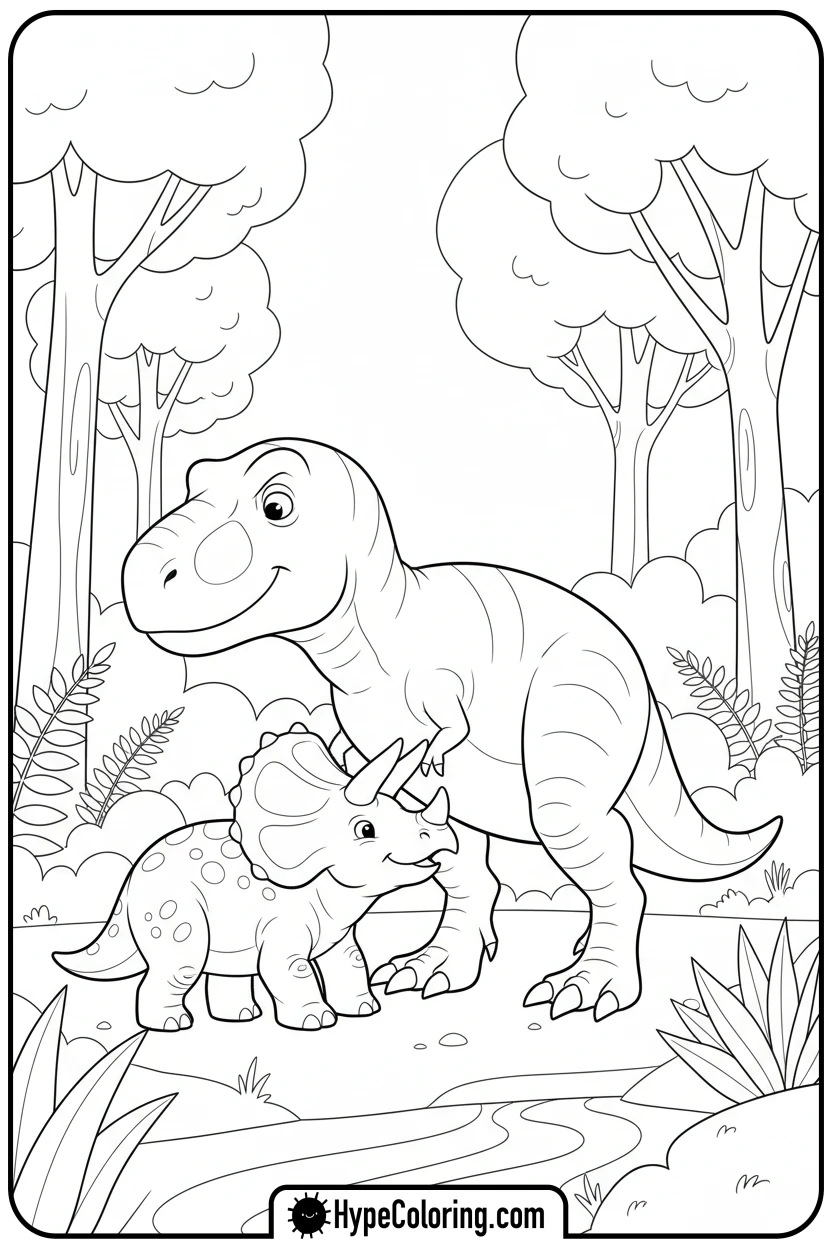 t-rex-with-triceratops - tyrannosaurus rex coloring page