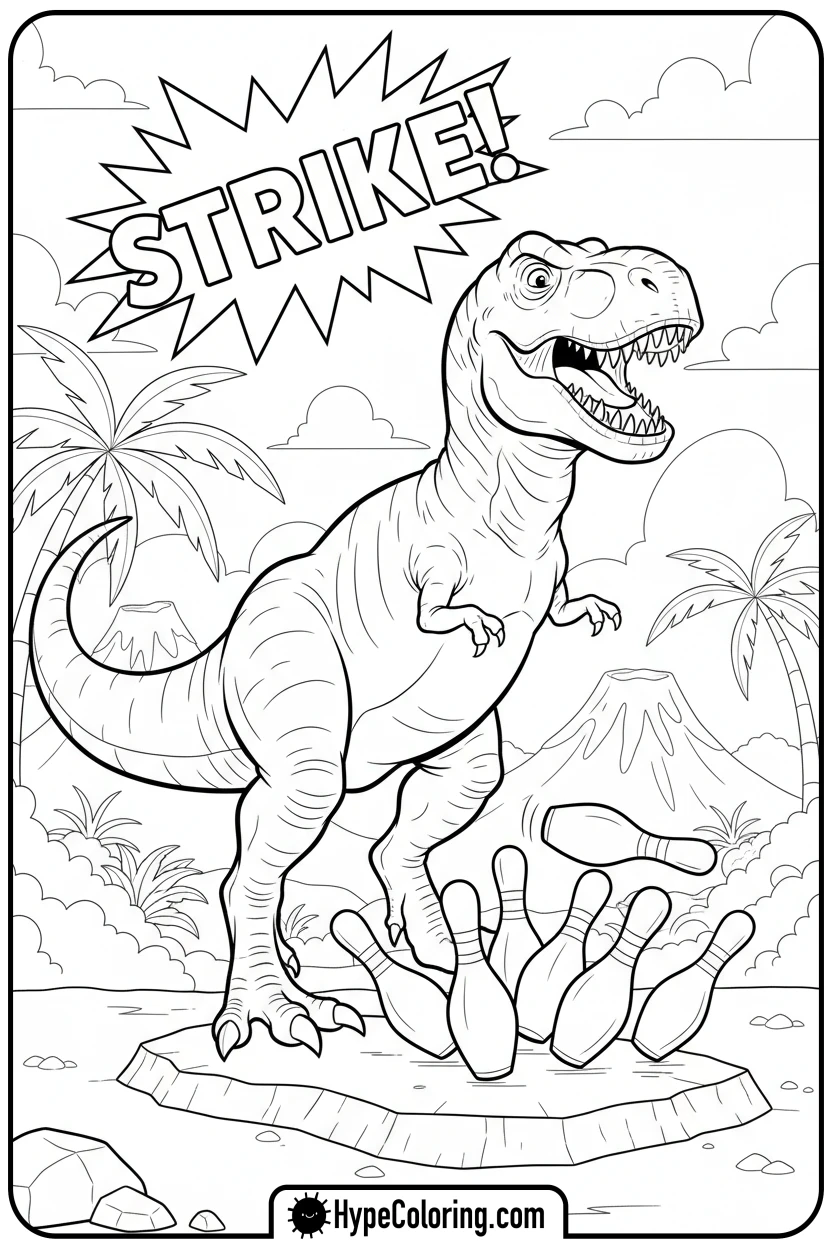 t-rex-bowling-with-tail - tyrannosaurus rex coloring page