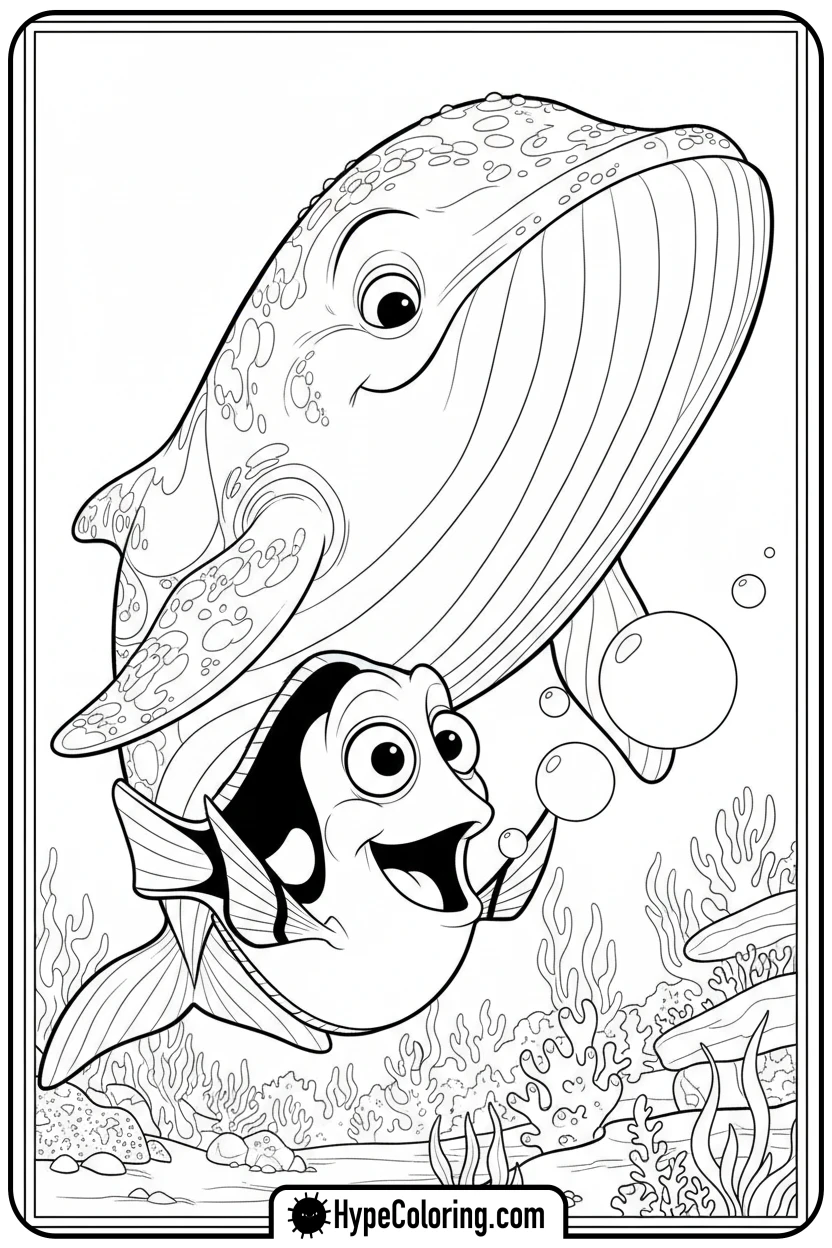 dory-talking-to-whale - finding nemo color pages