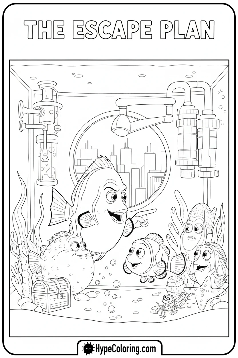gill-and-nemo-planning-escape - finding nemo color pages
