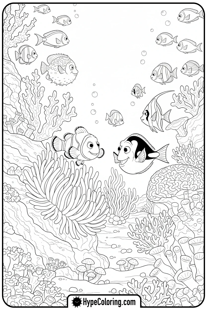 nemo-marlin-dory-in-coral-reef - finding nemo color pages