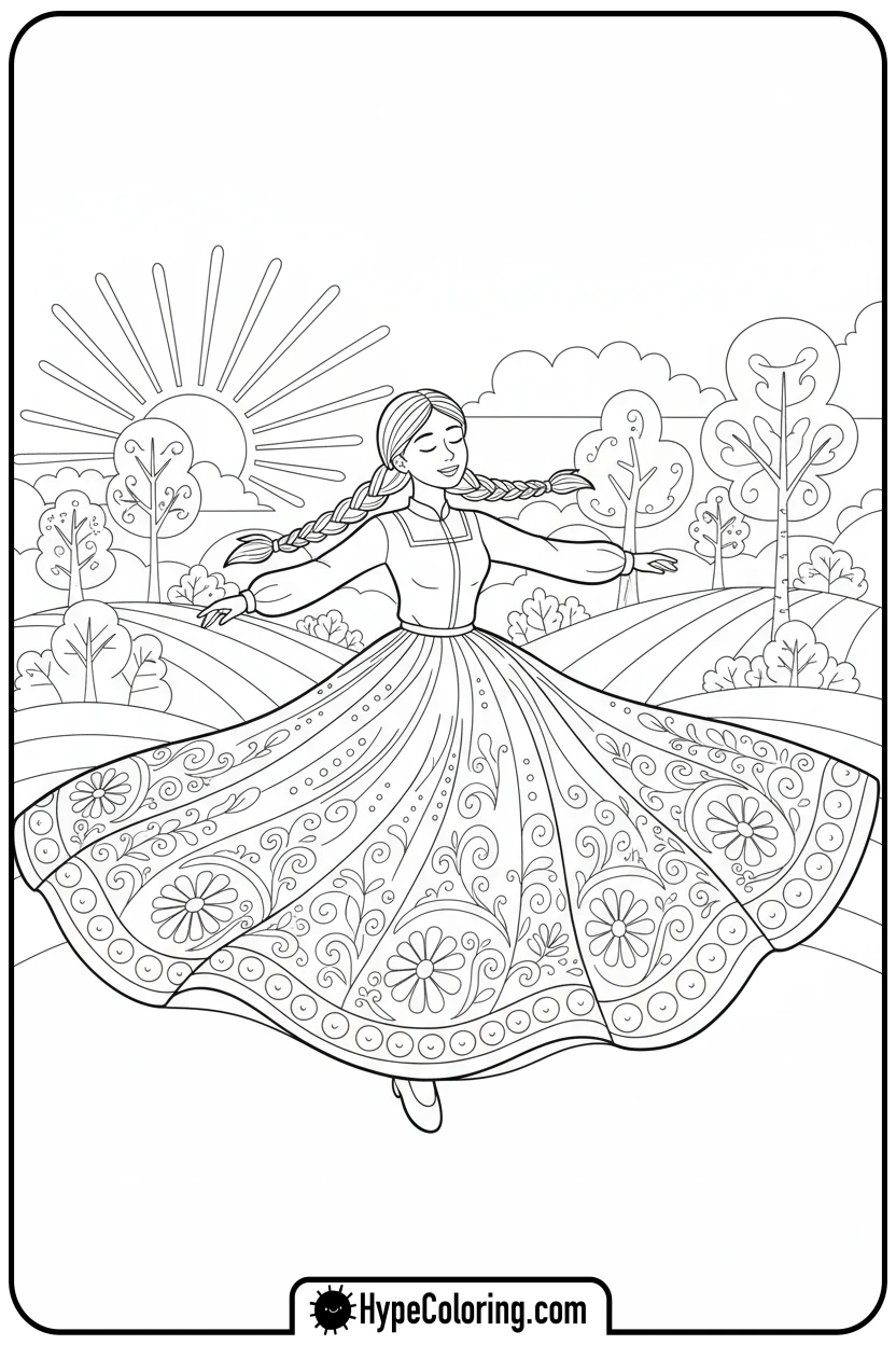 girl-twirling-in-folkloric-dress - hispanic heritage month coloring pages