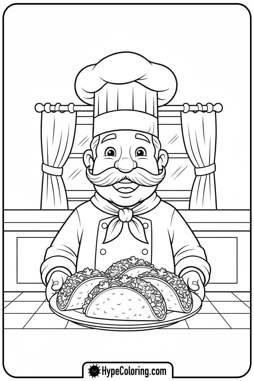 chef-holding-tacos - hispanic heritage month coloring pages