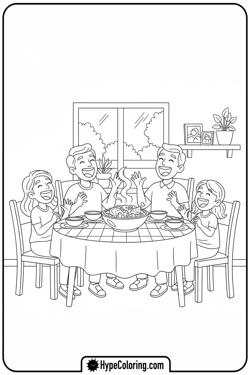 family-sharing-a-meal - hispanic heritage month coloring pages