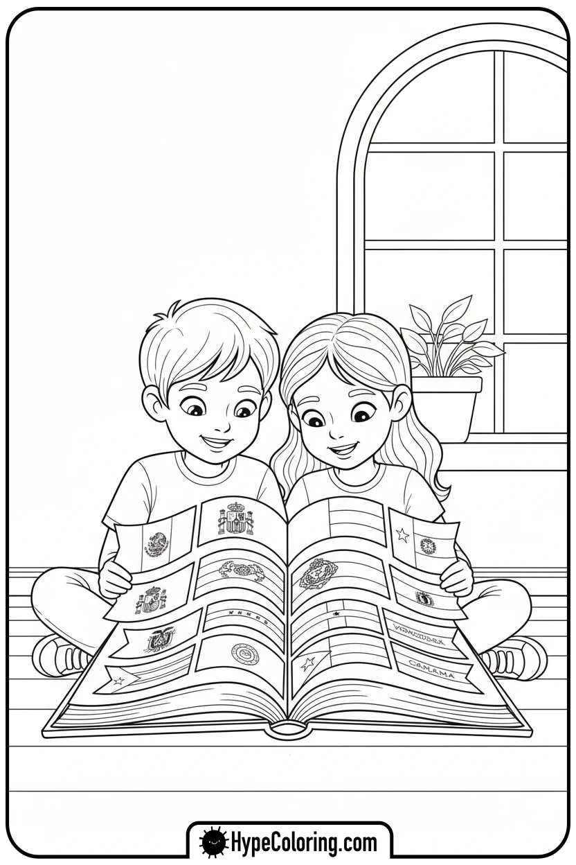 children-reading-heritage-book - hispanic heritage month coloring pages