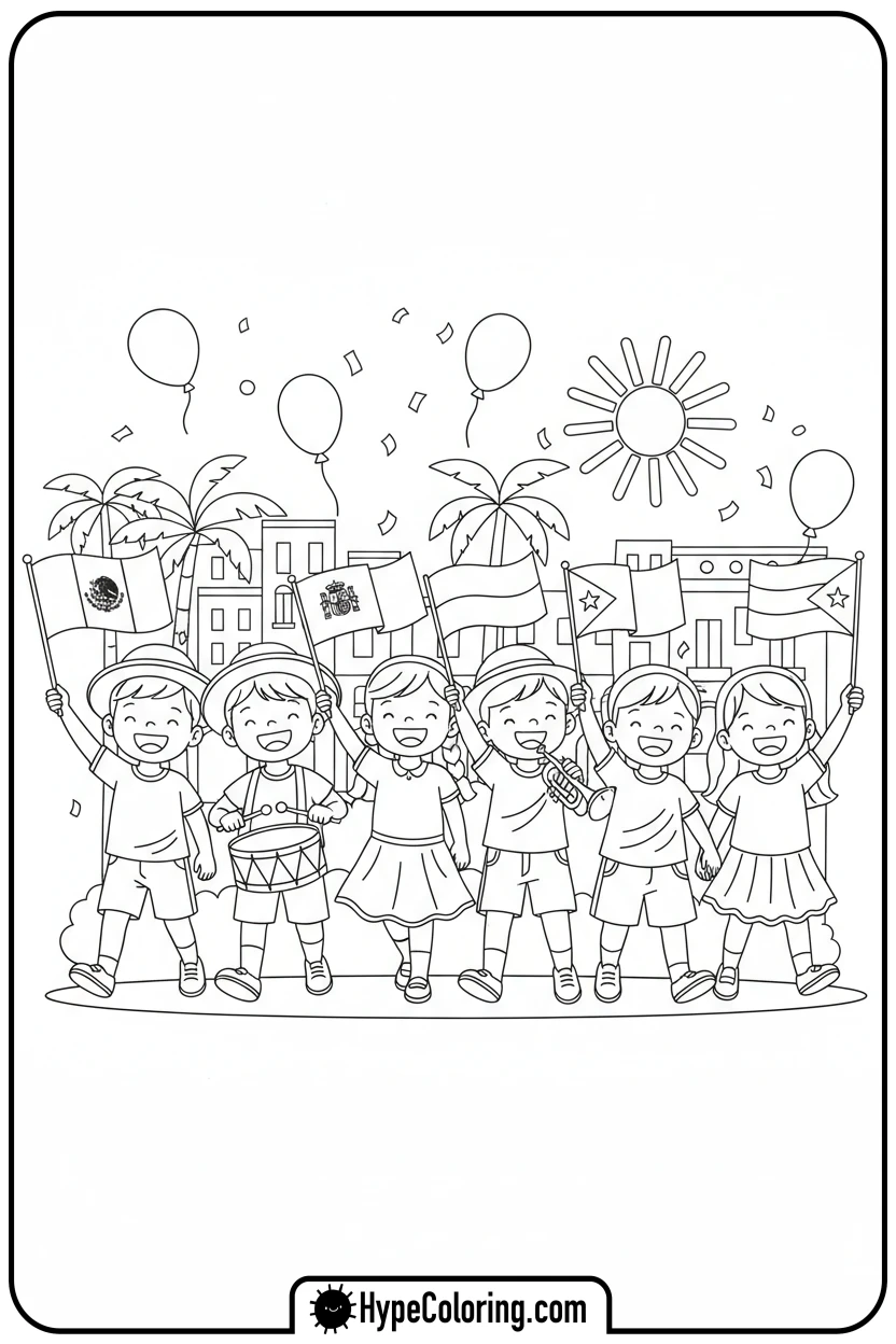kids-in-heritage-parade - hispanic heritage month coloring pages