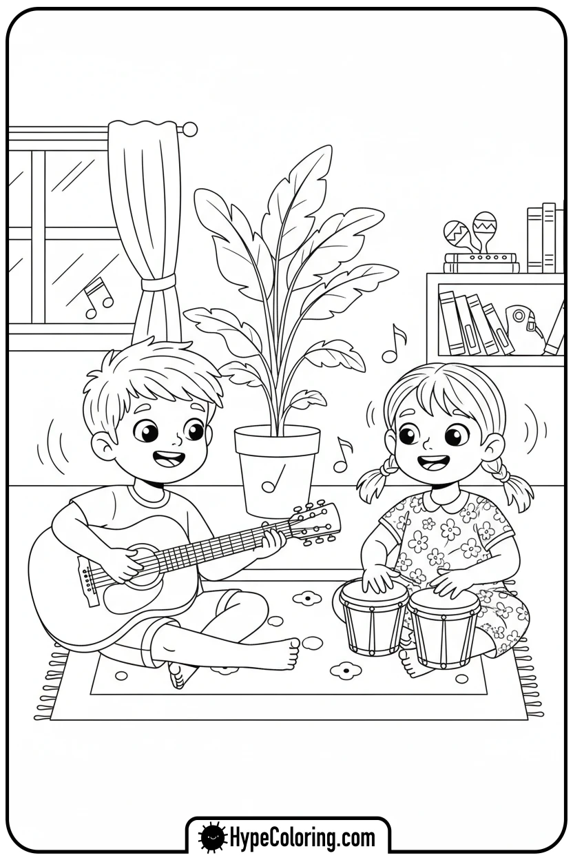 children-playing-music - hispanic heritage month coloring pages