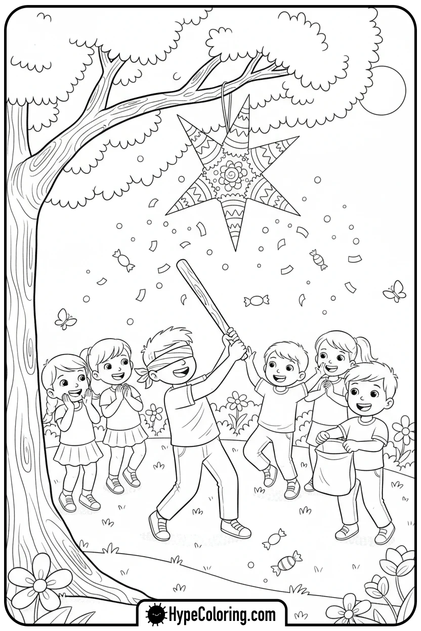 kids-hitting-pi-ata - hispanic heritage month coloring pages