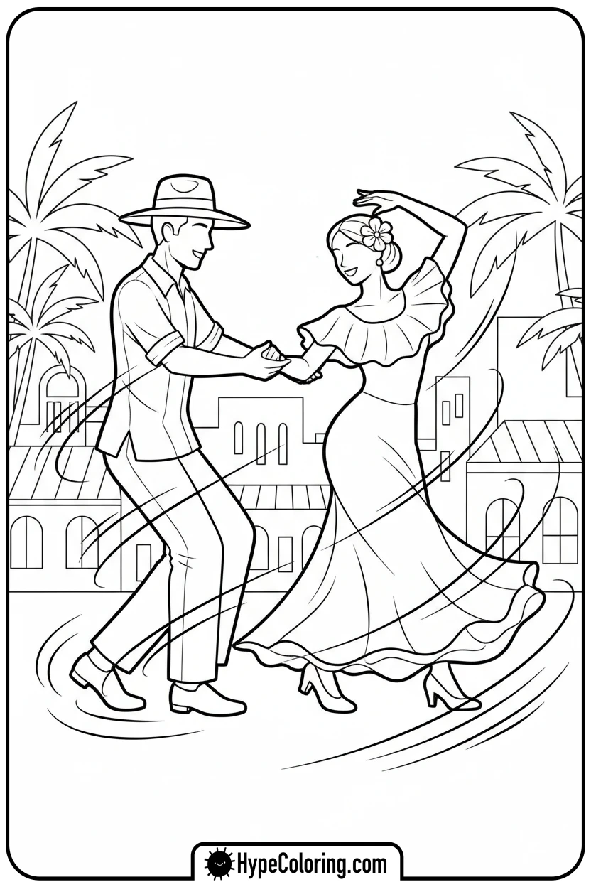 couple-dancing-salsa - hispanic heritage month coloring pages