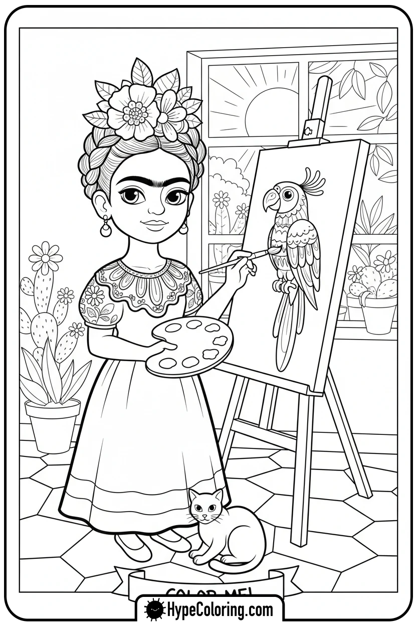 child-artist-painting - hispanic heritage month coloring pages