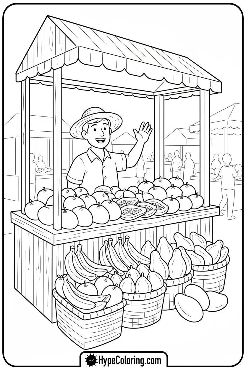 colorful-market-stall - hispanic heritage month coloring pages