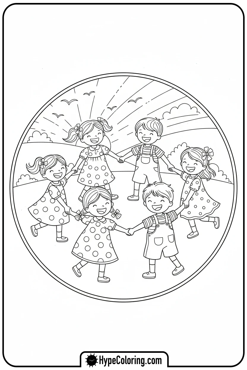 children-dancing-in-circle - hispanic heritage month coloring pages