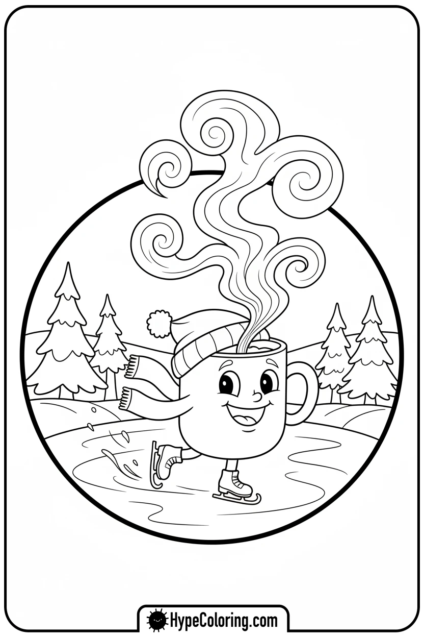 hot-chocolate-mug-ice-skating - hot chocolate coloring page