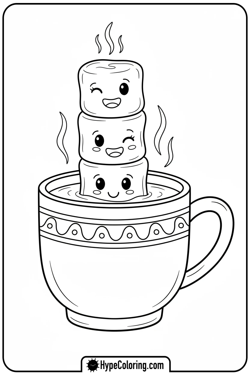 hot-chocolate-with-winking-marshmallows - hot chocolate coloring page