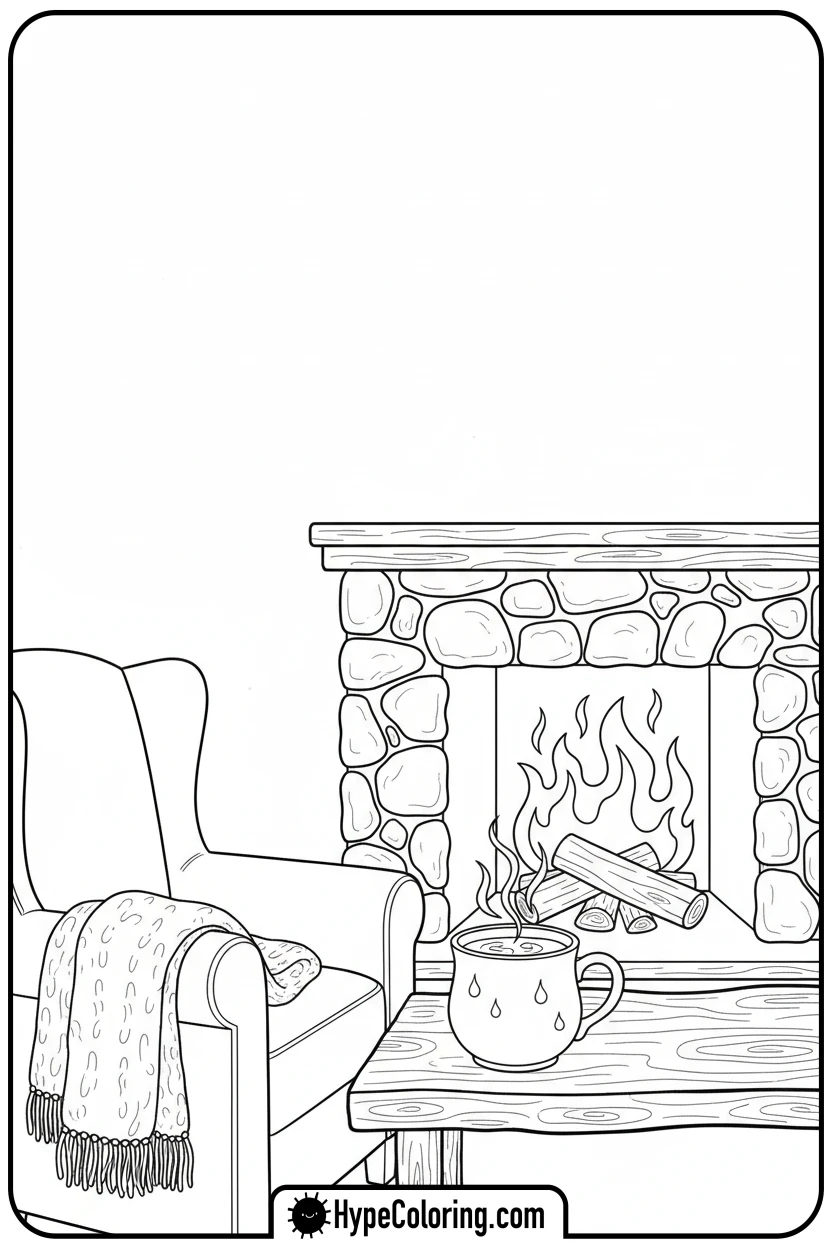 hot-chocolate-by-fireplace - hot chocolate coloring page