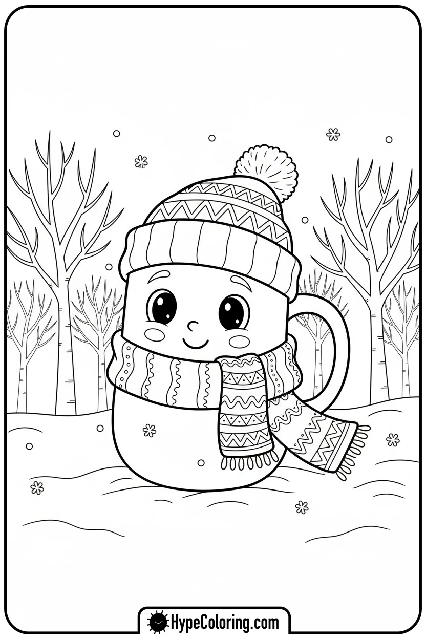 hot-chocolate-in-snow - hot chocolate coloring page