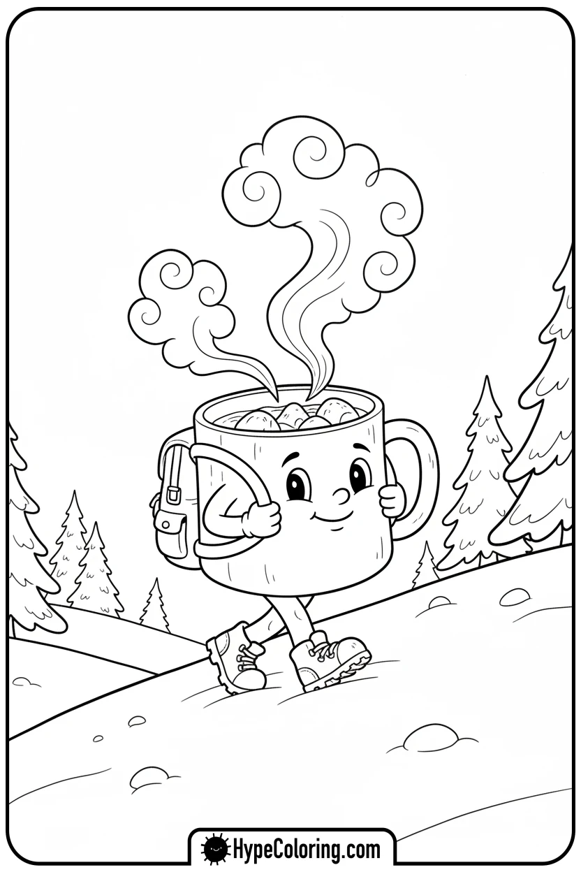 hot-chocolate-hiking - hot chocolate coloring page