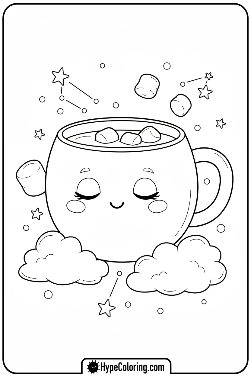 hot-chocolate-in-starry-sky - hot chocolate coloring page