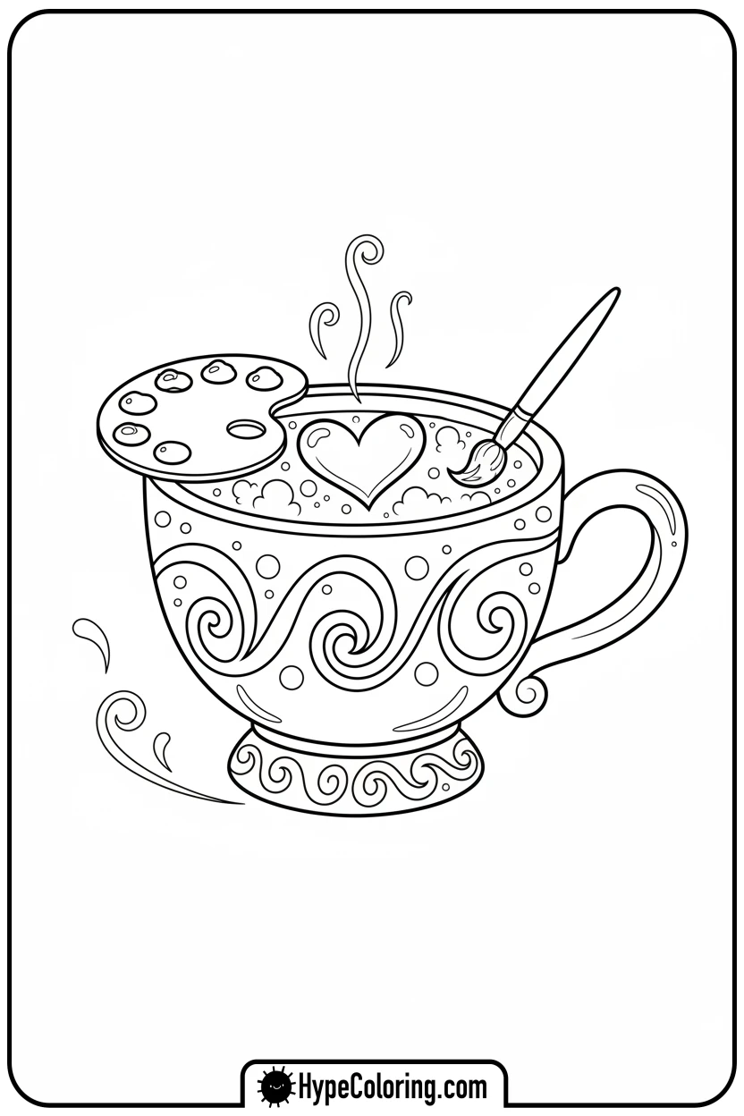 hot-chocolate-painting-heart - hot chocolate coloring page
