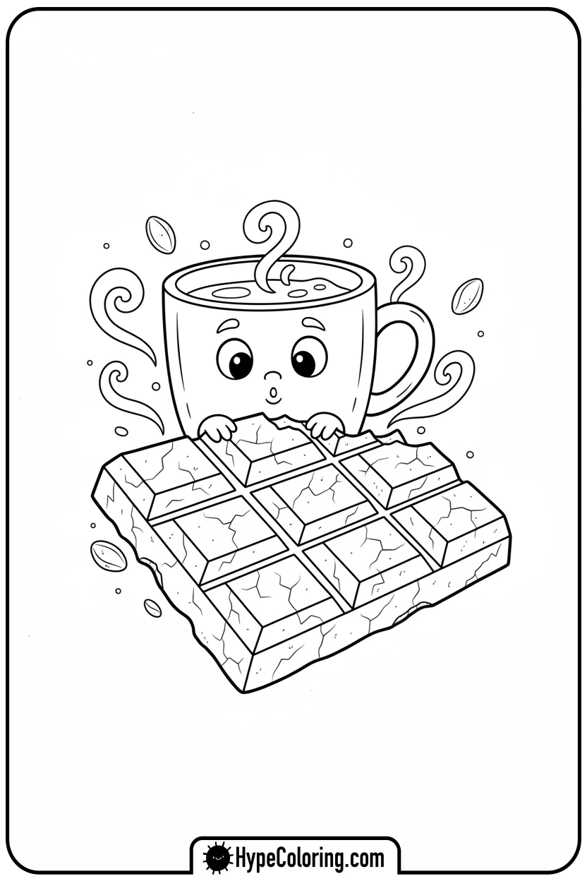 hot-chocolate-peeking-at-chocolate-bar - hot chocolate coloring page