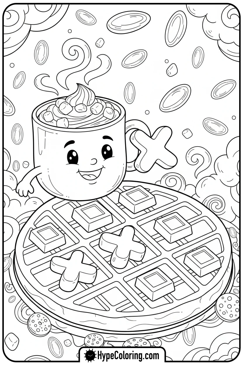 hot-chocolate-playing-tic-tac-toe - hot chocolate coloring page