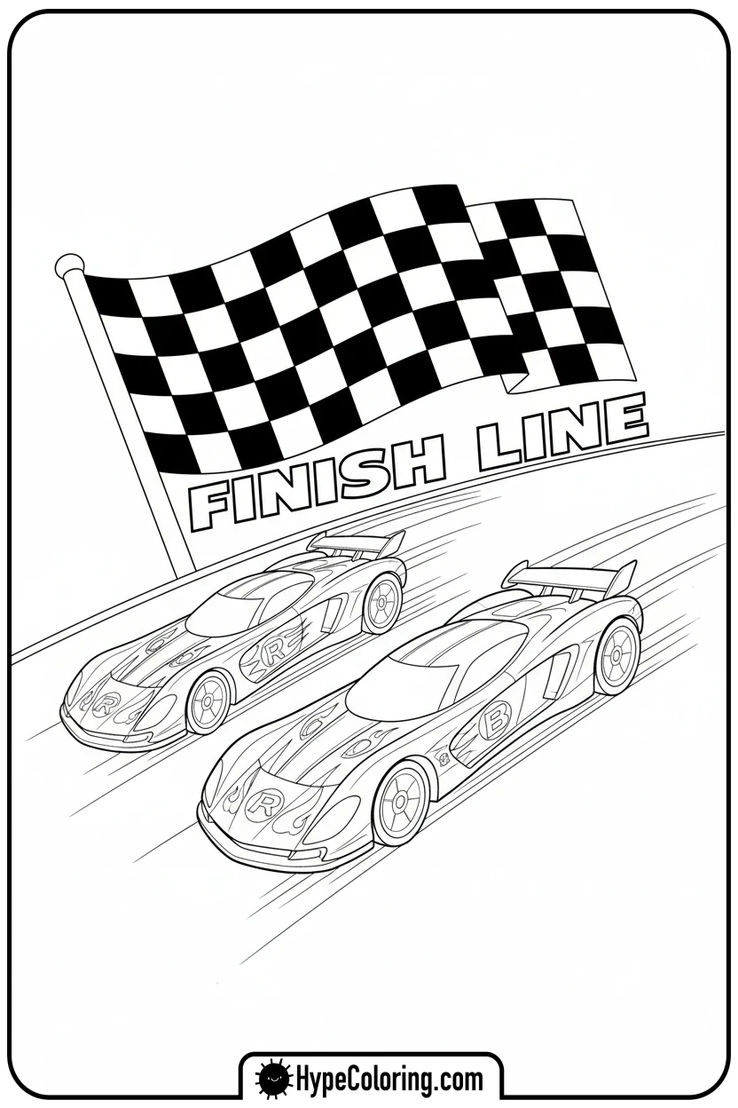 hot-wheels-cars-racing-to-finish-line - hot wheels color pages