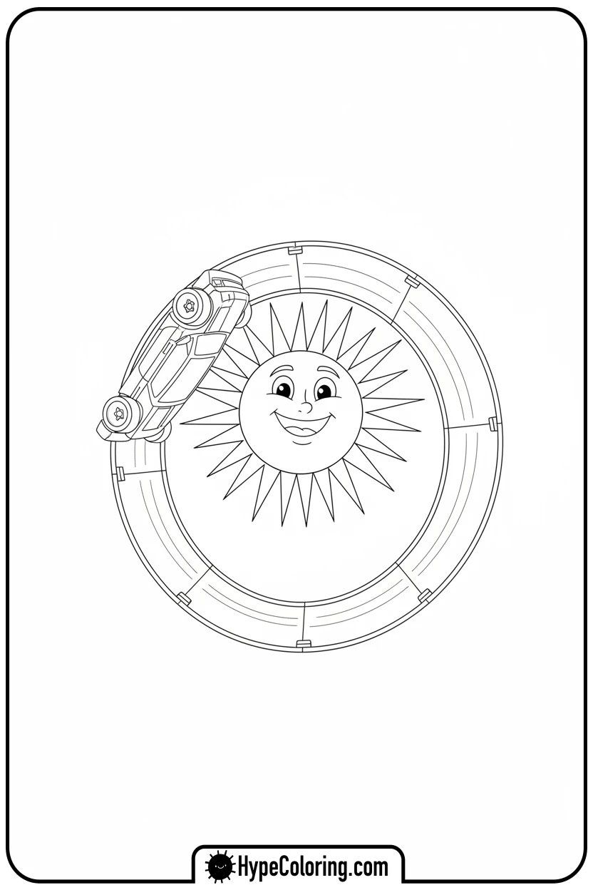 yellow-hot-wheels-car-in-track-loop - hot wheels color pages