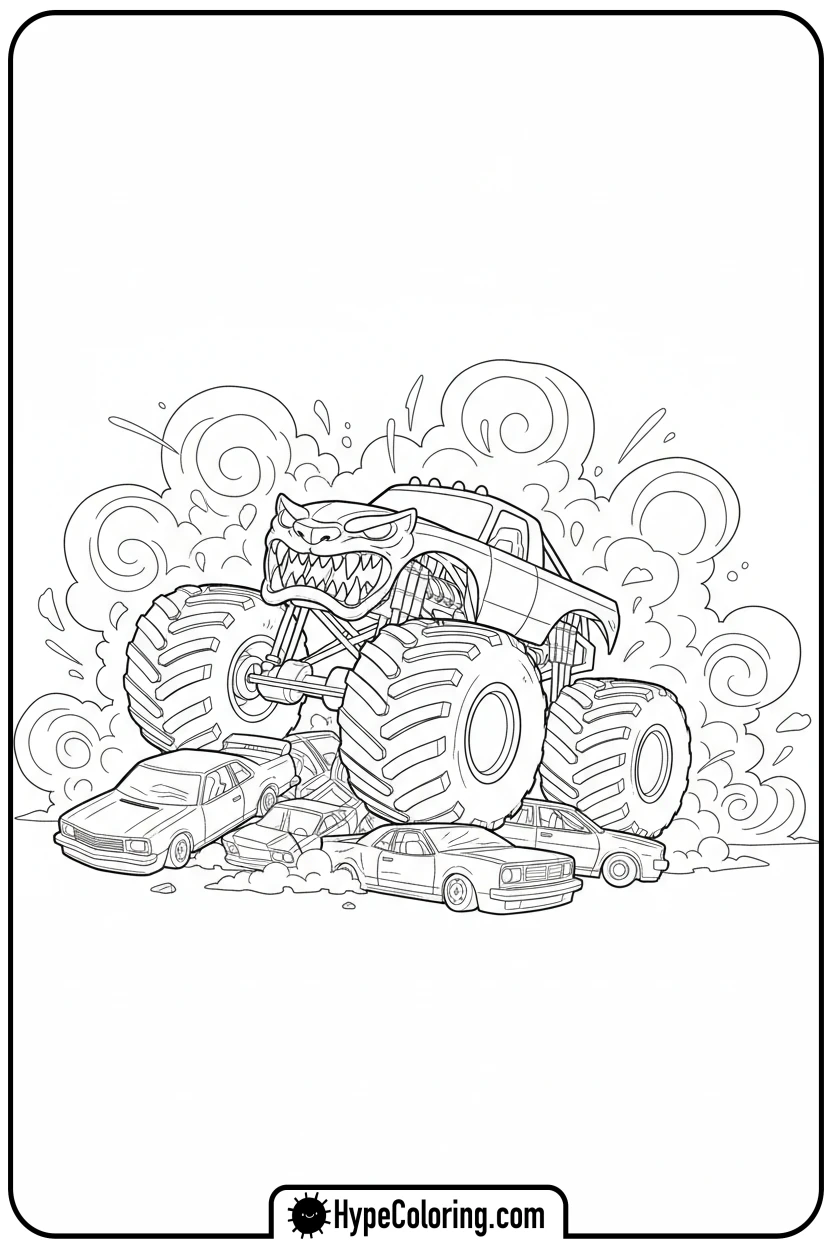 hot-wheels-monster-truck-crushing-cars - hot wheels color pages