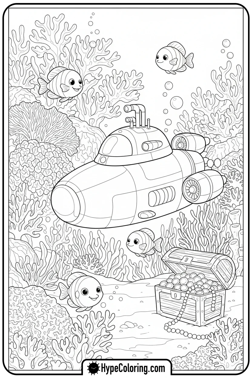 hot-wheels-submarine-car-in-coral-reef - hot wheels color pages
