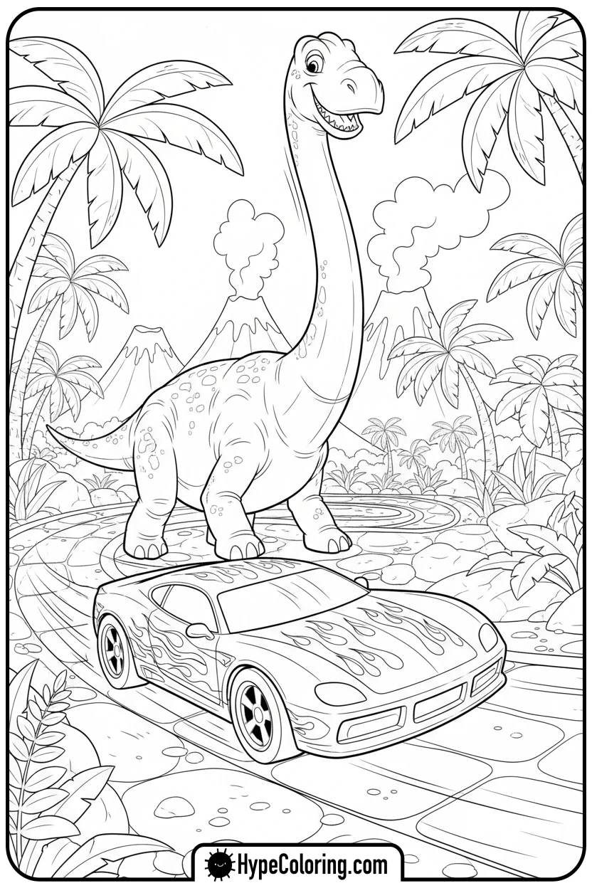 hot-wheels-car-outrunning-dinosaur - hot wheels color pages