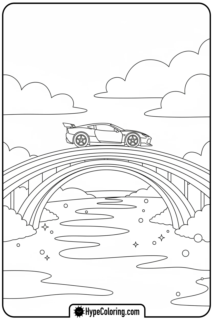 hot-wheels-car-on-rainbow-bridge - hot wheels color pages