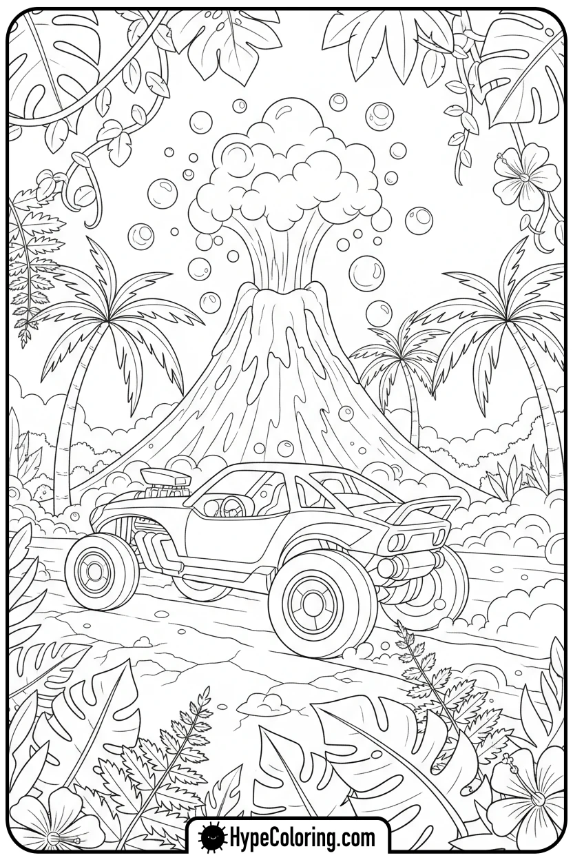 hot-wheels-car-escaping-volcano - hot wheels color pages