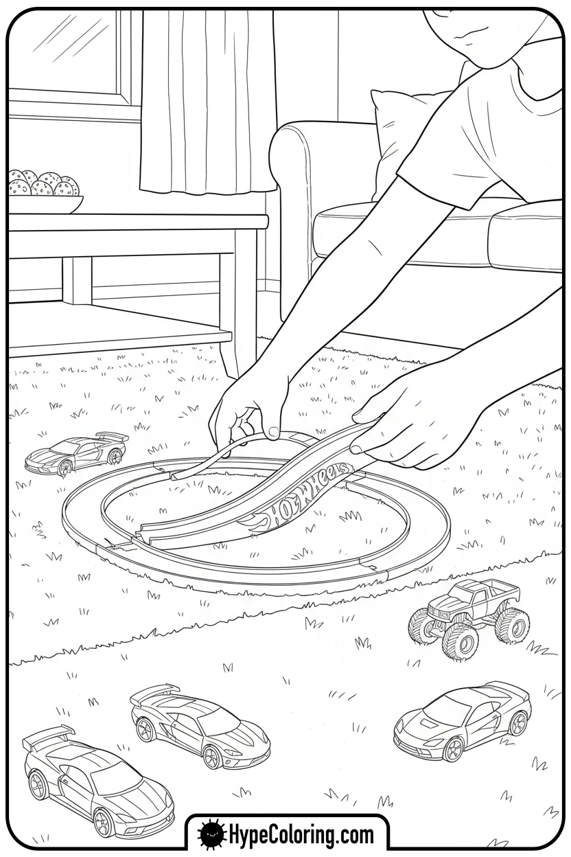 child-building-hot-wheels-track - hot wheels color pages