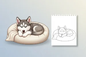 a-husky-puppy-curled-up - husky dog coloring pages