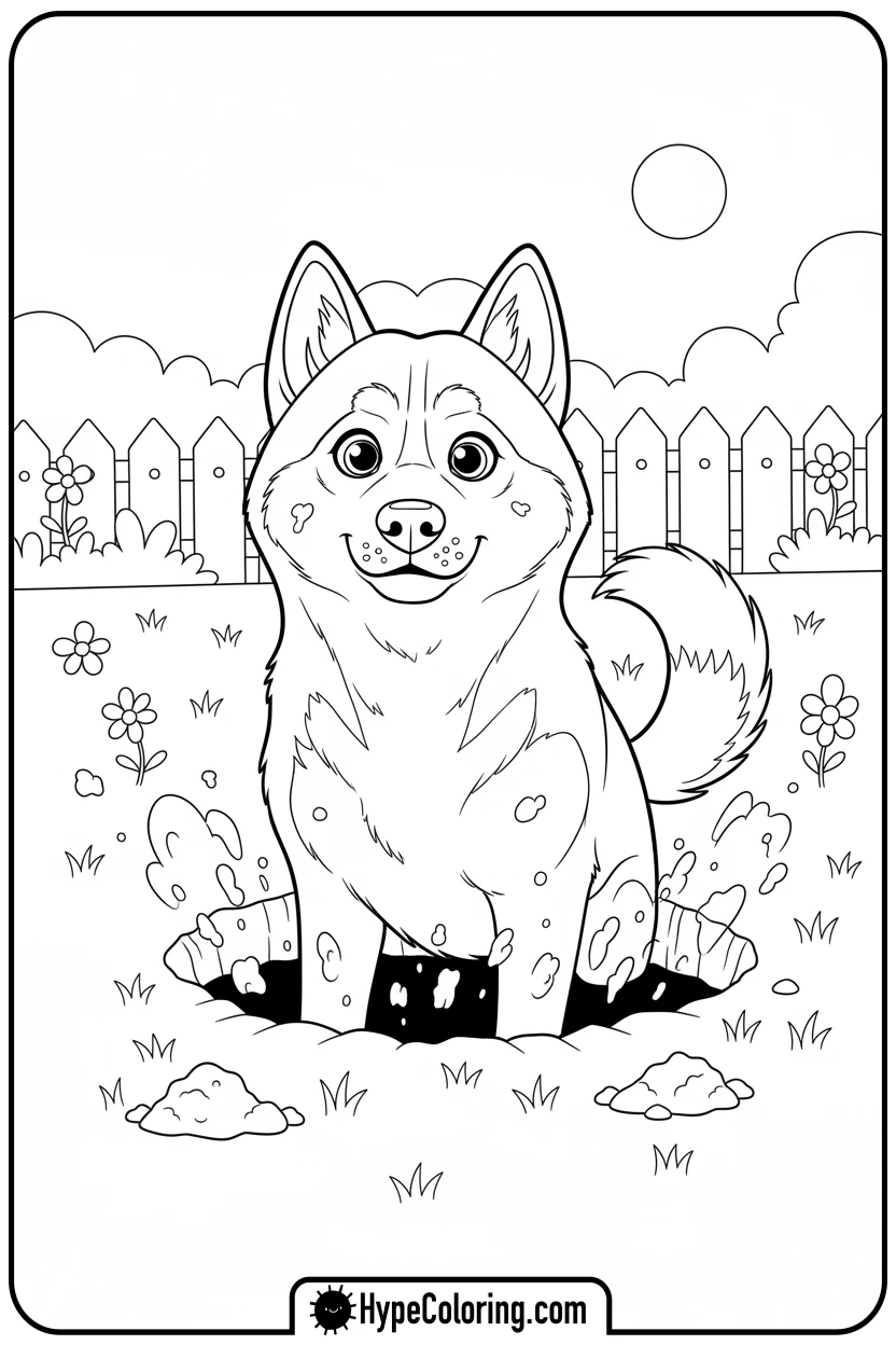 husky-digging-a-hole - husky dog coloring pages