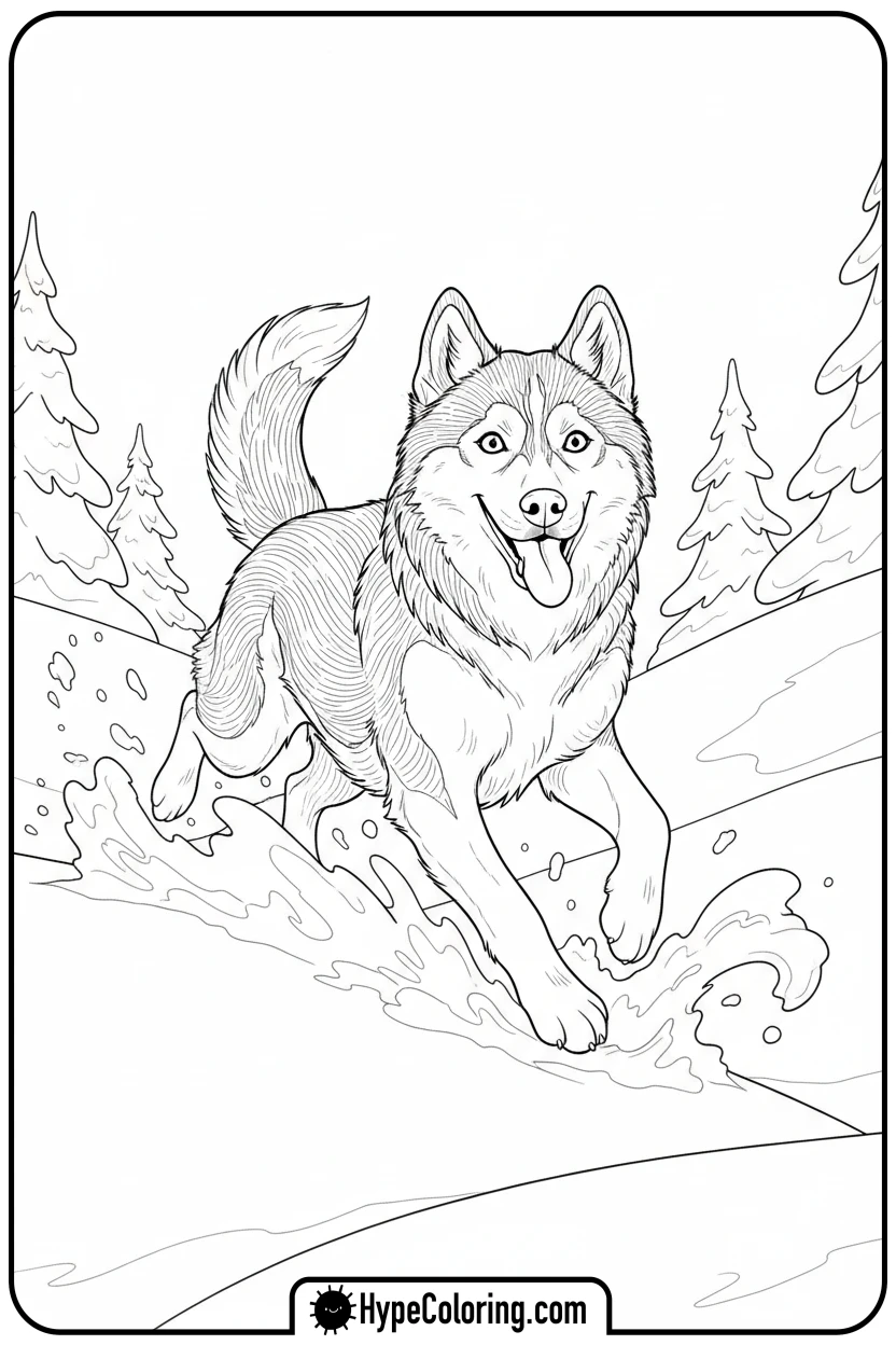 husky-playing-in-snow - husky dog coloring pages