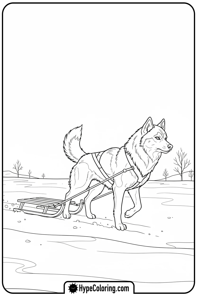 husky-pulling-a-sled - husky dog coloring pages