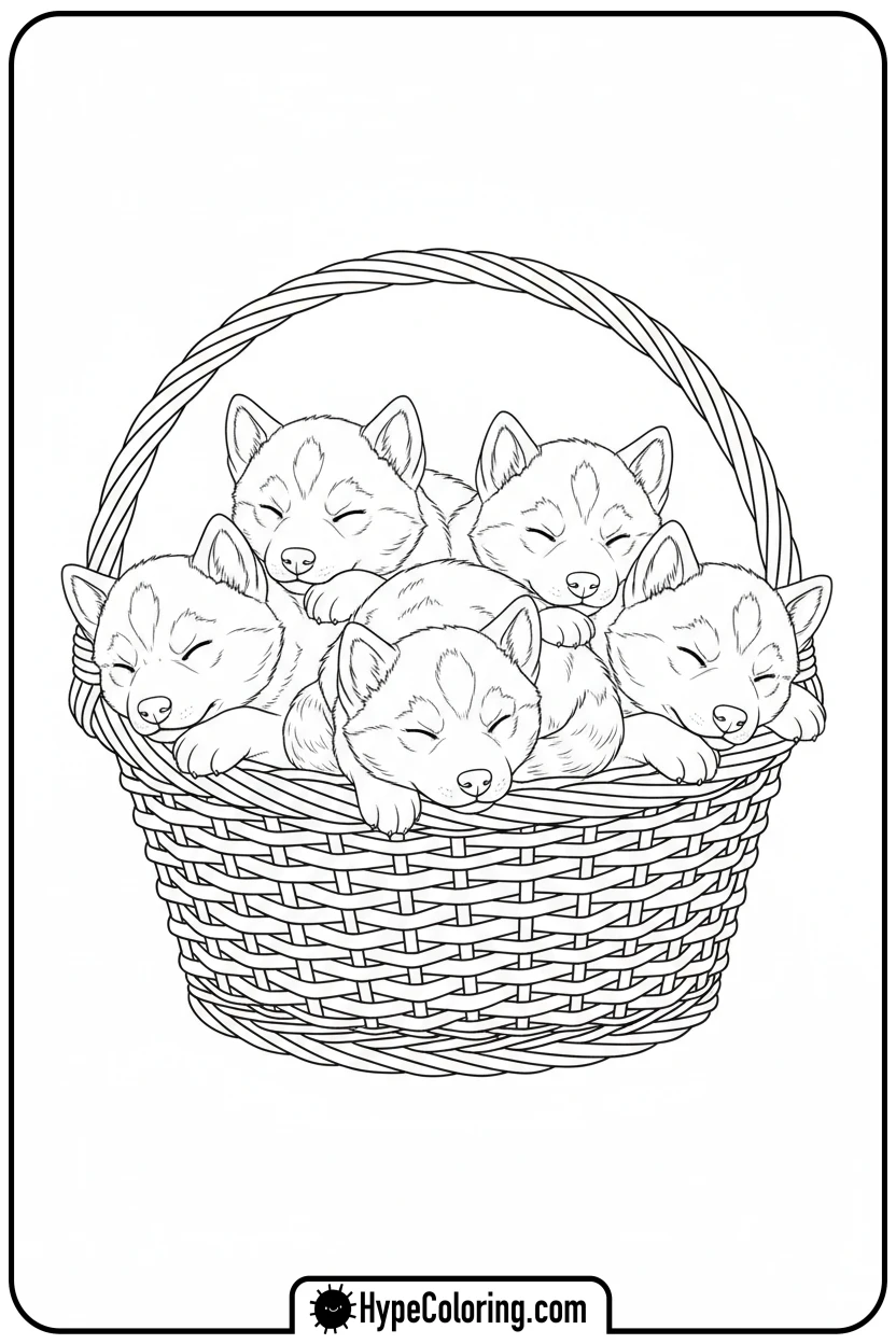 pile-of-husky-puppies - husky dog coloring pages