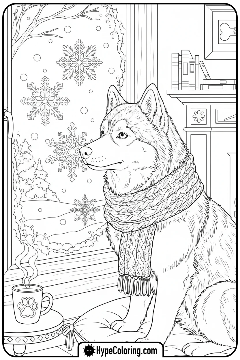 husky-wearing-scarf - husky dog coloring pages