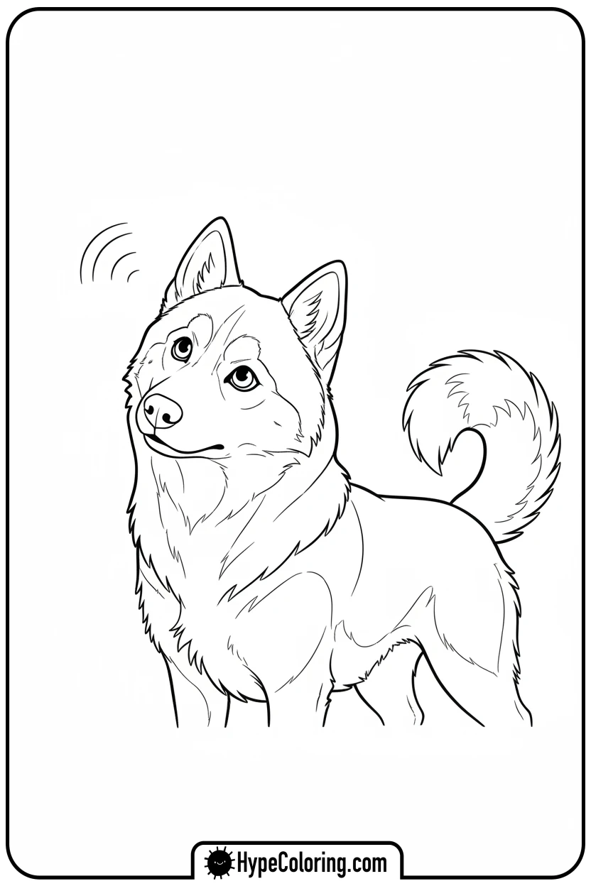 curious-husky-listening - husky dog coloring pages