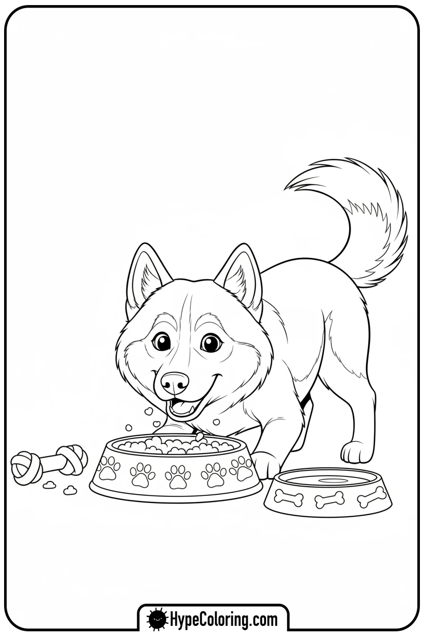 husky-eating-from-bowl - husky dog coloring pages