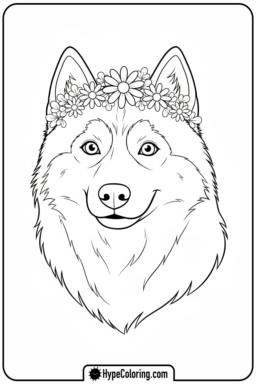 husky-with-flower-crown - husky dog coloring pages