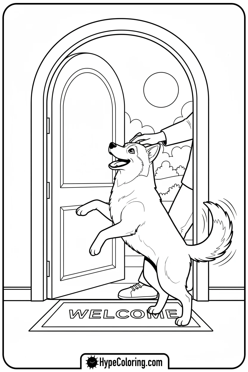 husky-greeting-owner - husky dog coloring pages