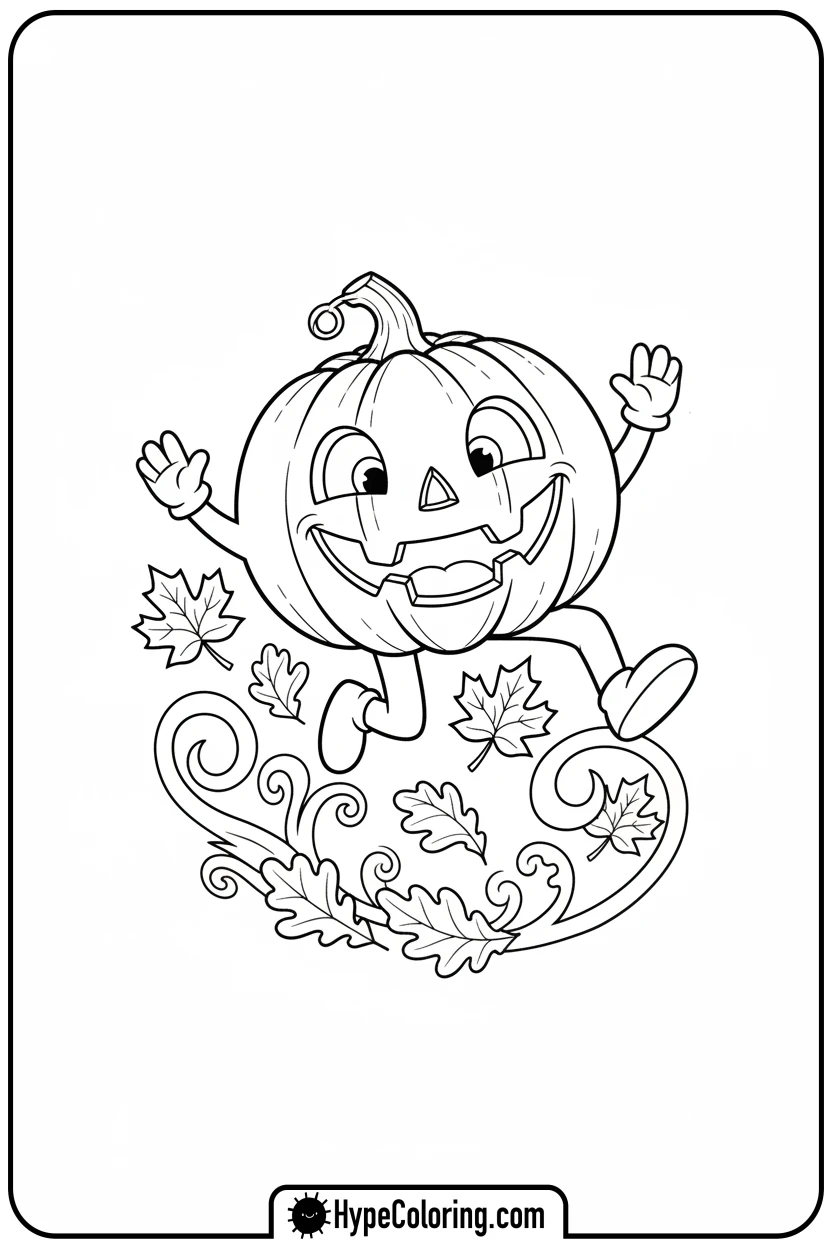 jack-o-lantern-jumping-in-leaves - jack o lantern coloring pages