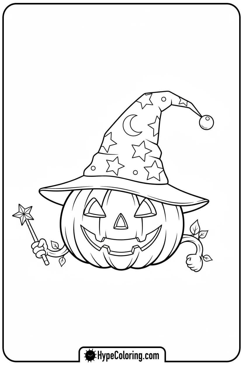 jack-o-lantern-in-wizard-hat - jack o lantern coloring pages