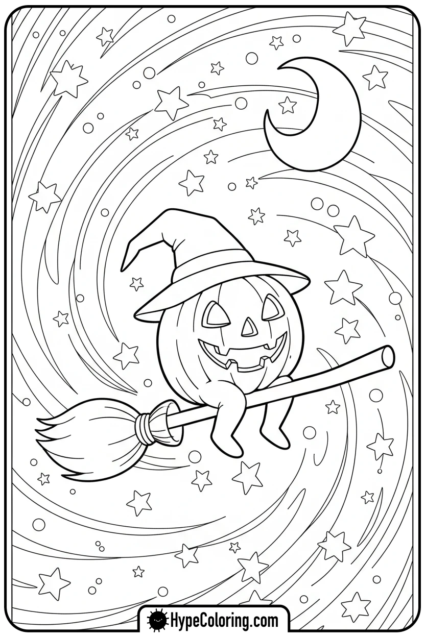 jack-o-lantern-flying-broomstick - jack o lantern coloring pages