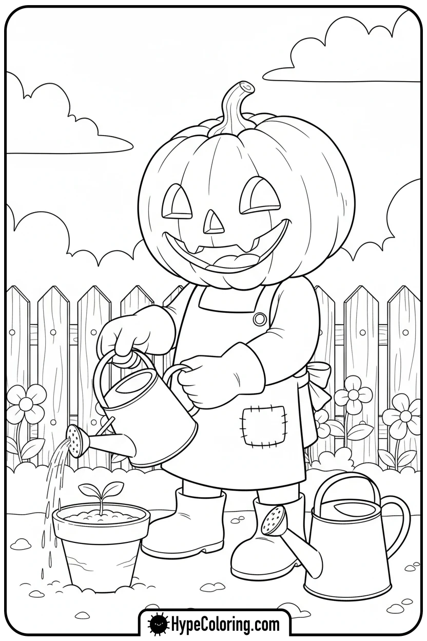 jack-o-lantern-watering-plant - jack o lantern coloring pages