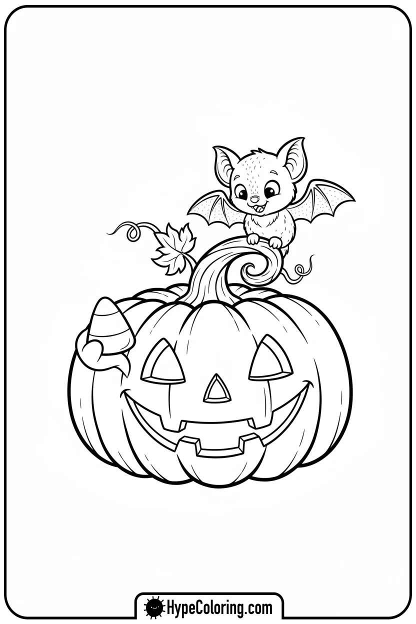 jack-o-lantern-with-friendly-bat - jack o lantern coloring pages