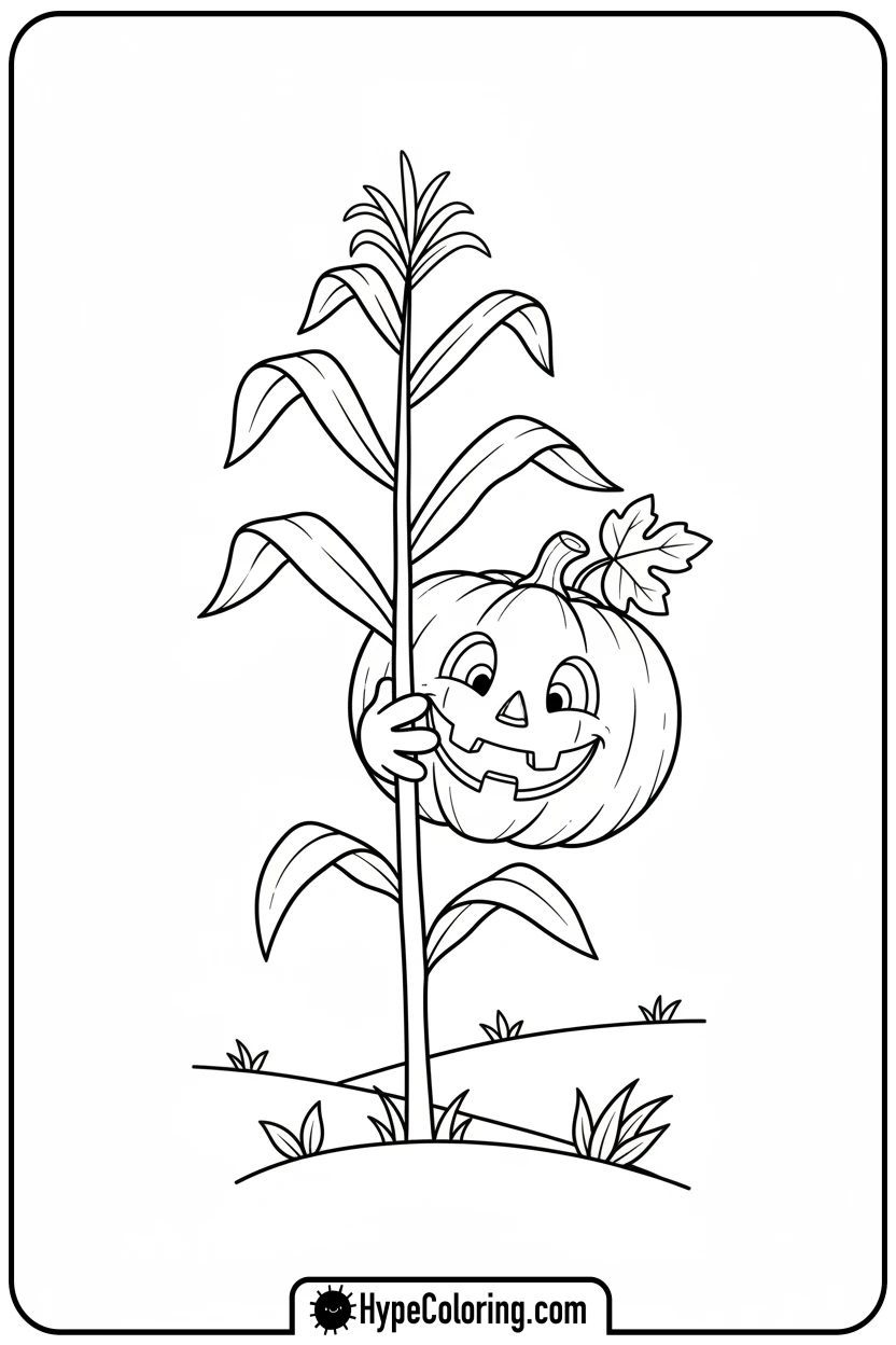 jack-o-lantern-peeking-from-corn - jack o lantern coloring pages